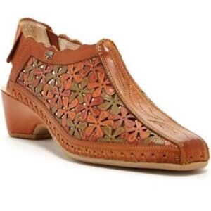 Pikolinos Romana Brown Leather Floral Heel Ankle Bootie Made in Spain Size 38